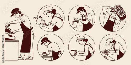 A woman demonstrating various exercises for a group of people Vector