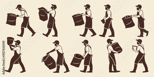 A diverse group of people carrying various objects in a line Vector