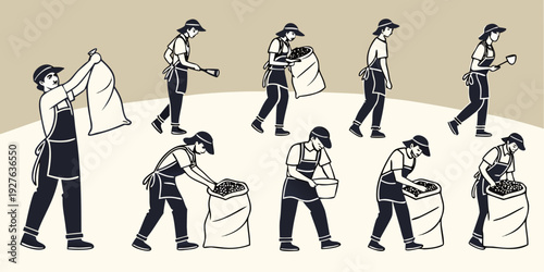 A sequence of illustrations depicting a man's journey through life. Vector