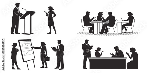 A diverse group of people engaged in various collaborative activities and discussions. Vector