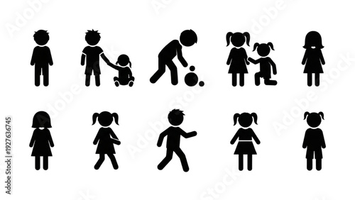 Vector Icon Sheet of Children Playing with Family Members in Various Activities