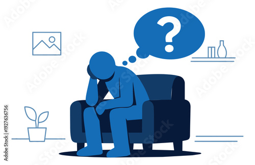 Simple illustration of a person depicting uncertainty and deep thought for complex problem solving