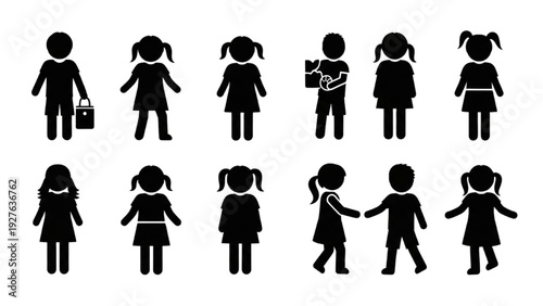 Vector Icon Sheet Featuring People and Children in Various Actions and Outfits