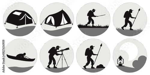 A series of illustrations depicting various activities and objects related to winter and ice Vector