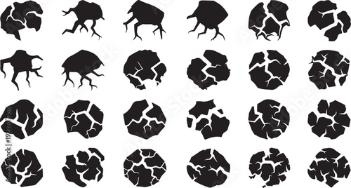 Black Silhouettes of Insects and Cracked Patterns on White