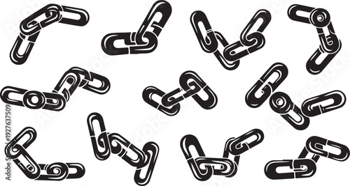 Black and white chain links on a plain background