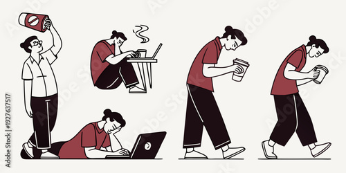 Illustration of people engaged in various activities and exercises. Vector