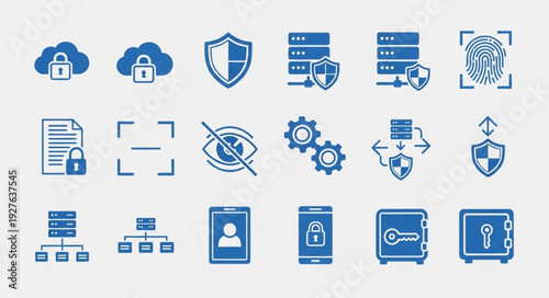 Collection of security icons representing data protection and digital safety measures.