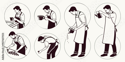 Group of people engaged in various activities in a public space. Vector