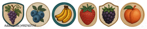 PNG Colorful embroidered fruit patches on transparent background