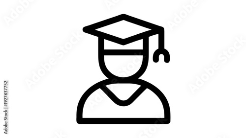 Graduate Student Icon with Mortarboard Cap and Gown