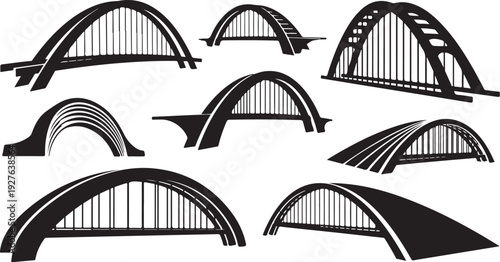 Collection of various bridge silhouettes and architectural designs