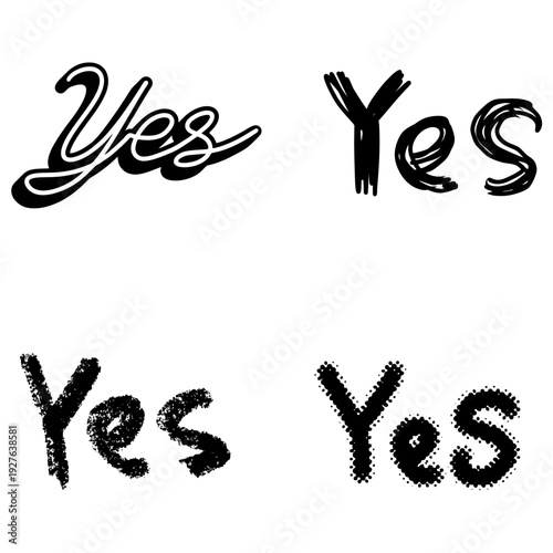 Set words yes vector for positive social media graphics. Ideal for symbolizing cheerful agreement, optimistic communication, and welcoming text expressions.