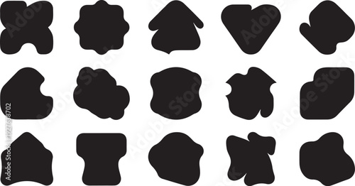 Collection of black abstract shapes on white background
