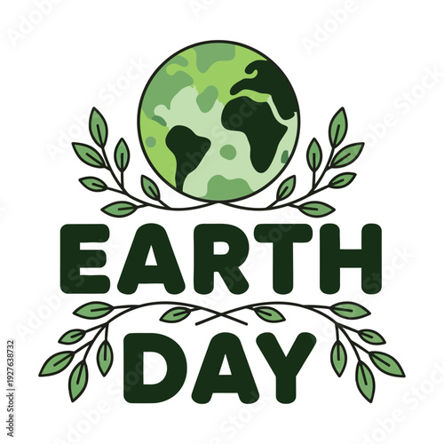 Celebrating earth day with a green globe and decorative foliage design