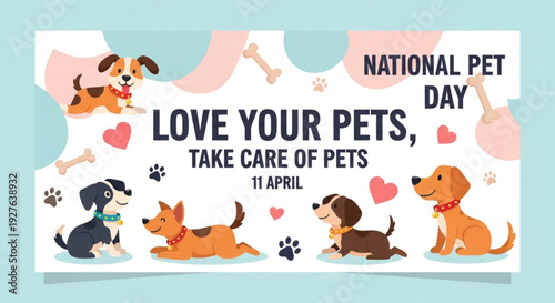 National pet day celebration with cute dogs and message