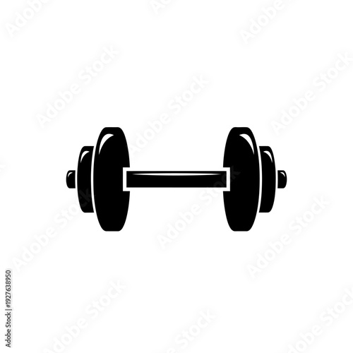 Black and white dumbbell icon representing fitness and weightlifting for exercise.