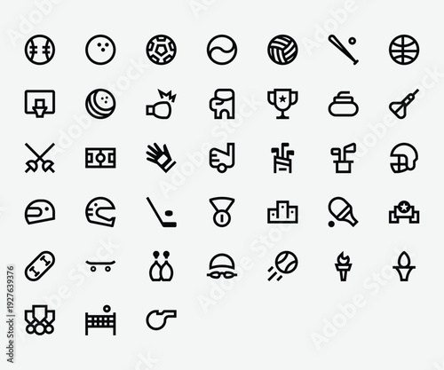 Sports Equipment Line Icon Set