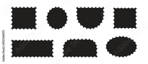 Collection of blank rectangle Postage stamp frames. Blank postage stamp borders templates.  Different size frame.  Vector illustration