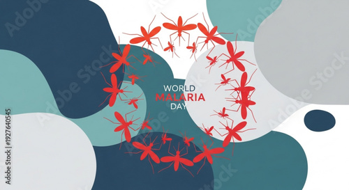Mosquitoes forming circle around world malaria day awareness text on abstract background