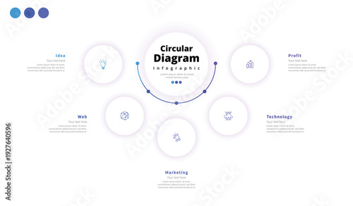 Modern minimalist, elegant, clean, circular steps, editable infographic design template, vector