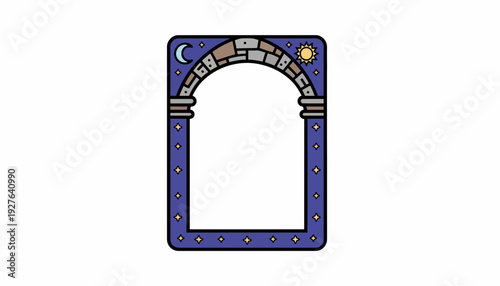 Mystical Celestial Archway Frame with Sun and Moon Symbols - Enchanting Border Design