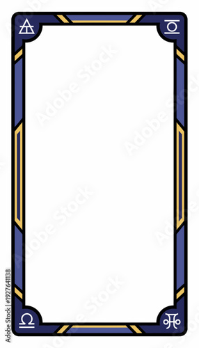 Blank tarot card with decorative border and astrological symbols, perfect for custom design