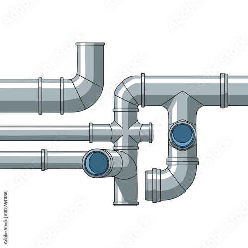 Industrial Plumbing System with Multiple Steel Pipes and Valves