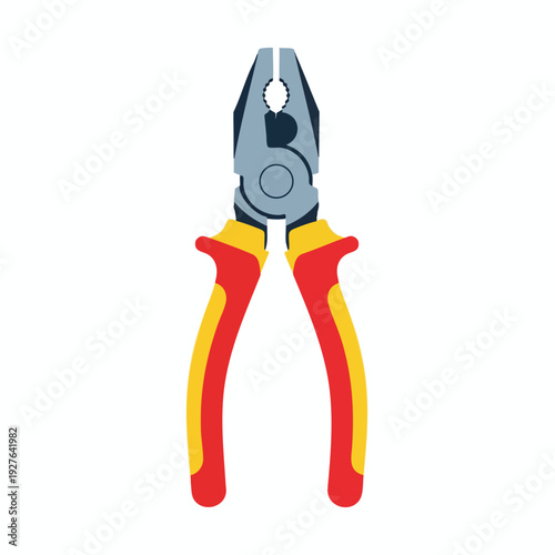 A Pair of Pliers in Red and Yellow Handle Practical Hand Tool for Repair and DIY Projects