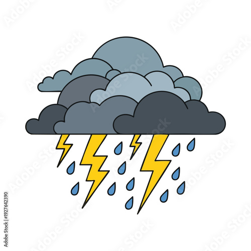 Dark Storm Cloud with Lightning Rain and Thunderstorm Weather Illustration