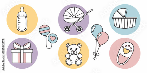 Illustrations of various objects representing different categories and activities Vector