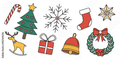 Colorful christmas decorations and gifts with a festive holiday theme Vector