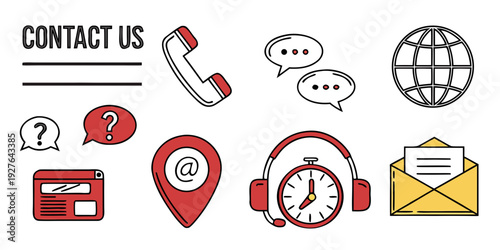 A collection of icons representing various ways to contact a business or organization Vector