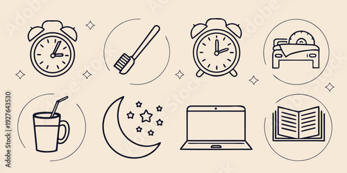 Illustrations of various time management and productivity symbols Vector