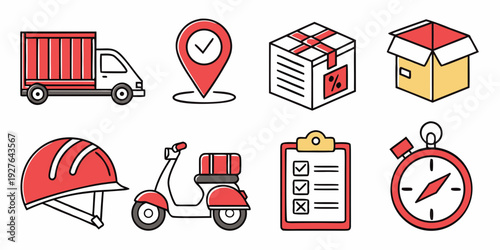 Assorted icons representing various delivery and logistics services Vector