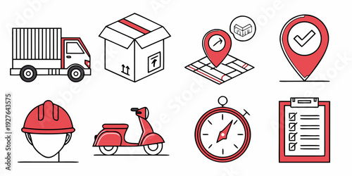 A variety of icons representing logistics, delivery, and supply chain management Vector