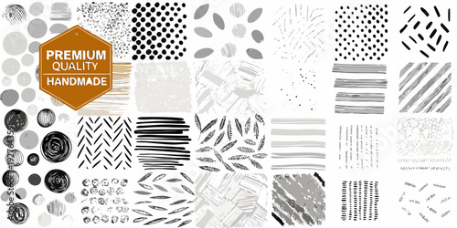 Abstract grayscale patterns and textures arranged in a grid layout