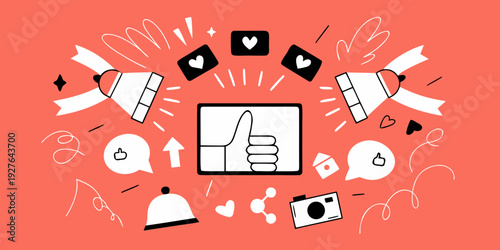 Social media interaction with likes cameras and celebratory elements