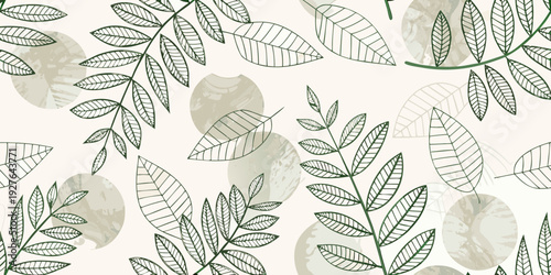 Stylized botanical illustration featuring overlapping leaves and gentle textures