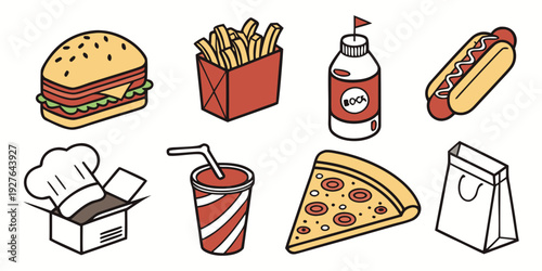 A delightful assortment of popular fast food items arranged in a playful manner Vector
