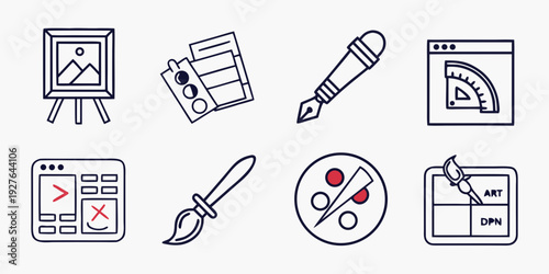 A collection of icons representing various educational and creative activities Vector