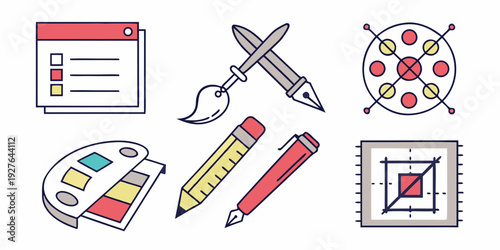 A variety of school supplies and stationery items arranged on a white background Vector