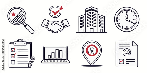 Icons representing various aspects of business, finance, and management Vector