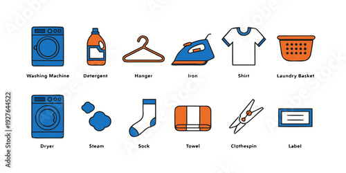 Various household items including cleaning supplies and office equipment Vector