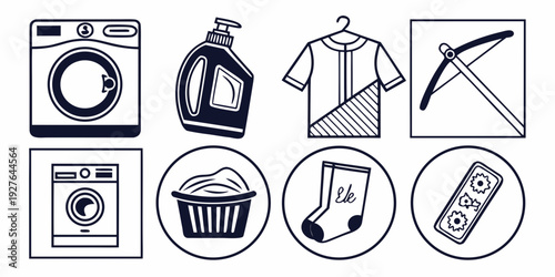A collection of various household and laundry related icons. Vector