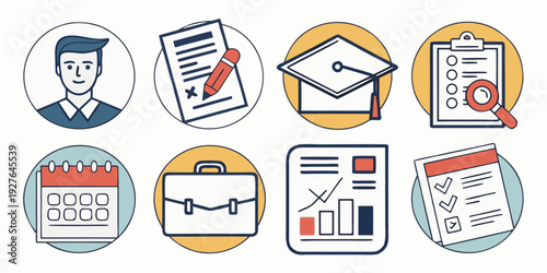 Assorted icons representing various types of buildings and structures. Vector