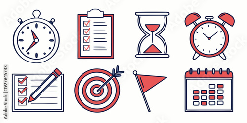 A collection of icons representing time management and productivity tools Vector