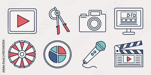 A collection of icons representing various creative and technical activities Vector