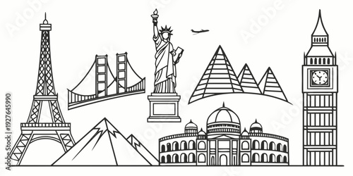 Iconic landmarks from around the world depicted in a charming and whimsical style Vector