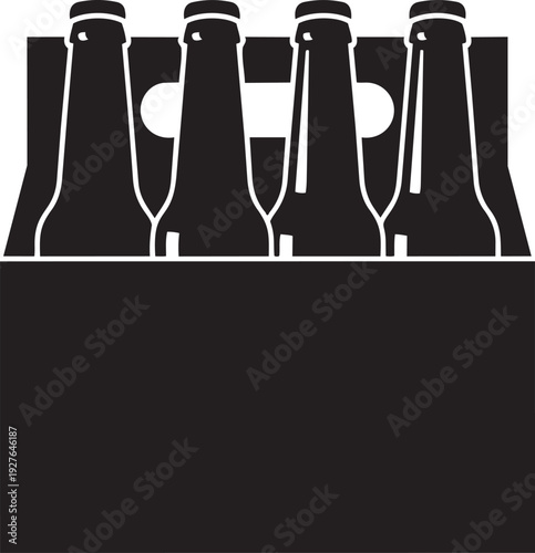 A six pack of beer bottles in a cardboard carrier isolated on transparent background, Vector